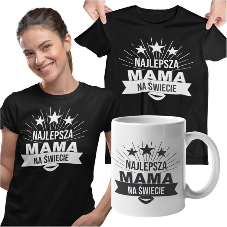 Koszulka dla mamy wraz z kubkiem z nadrukiem najlepsza mama na świecie