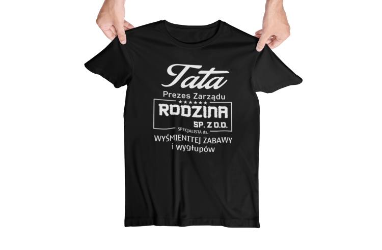 Koszulka dla taty wraz z kubkiem Tata prezes zarządu rodzina sp. z o.o. specjalista ds. wyśmienitej zabawy i wygłupów