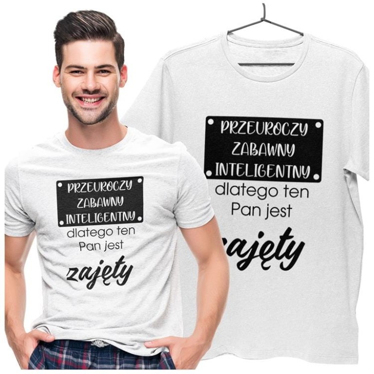 KOSZULKA NA WALENTYNKI PREZENT DLA CHŁOPAKA PRZEUROCZY ZABAWNY INTELIGENTNY, DLATEGO TEN PAN JEST JUŻ ZAJĘTY
