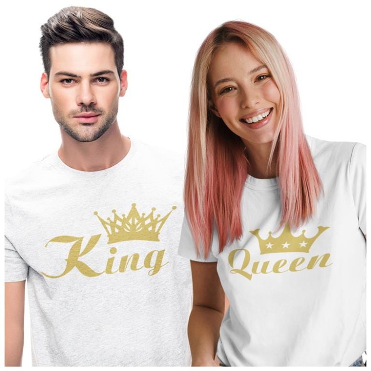 KOSZULKI DLA PAR NA WALENTYNKI PREZENT KING QUEEN KORONA