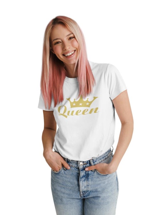 KOSZULKI DLA PAR NA WALENTYNKI PREZENT KING QUEEN KORONA