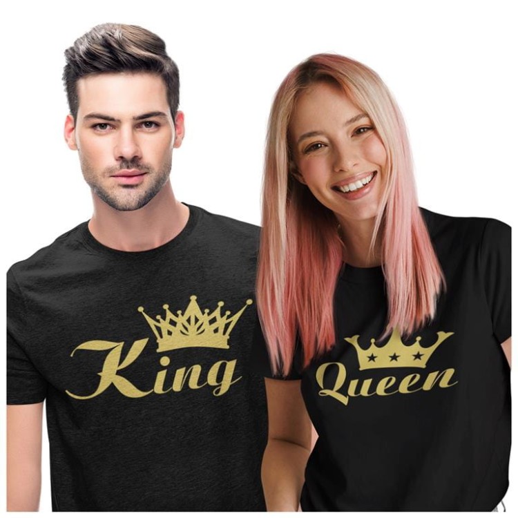 KOSZULKI DLA PAR NA WALENTYNKI PREZENT KING QUEEN KORONA