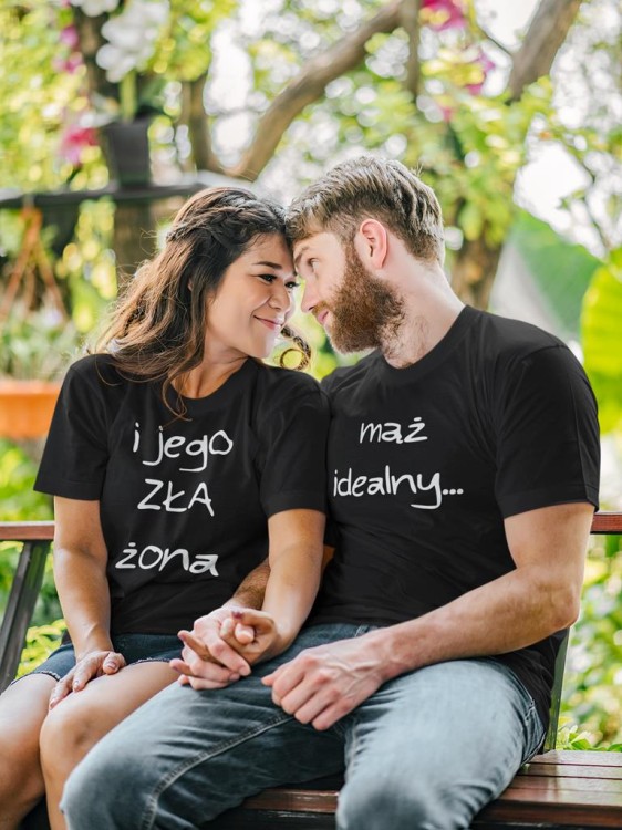KOSZULKI DLA PAR NA WALENTYNKI PREZENT MĄŻ IDEALNY I JEGO ZŁA ŻONA
