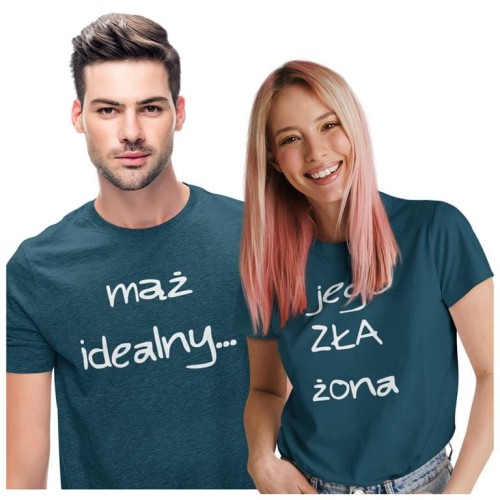 KOSZULKI DLA PAR NA WALENTYNKI PREZENT MĄŻ IDEALNY I JEGO ZŁA ŻONA