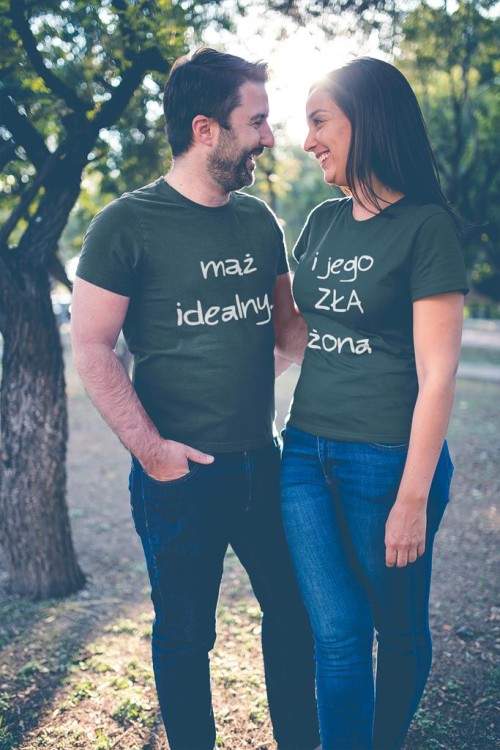 KOSZULKI DLA PAR NA WALENTYNKI PREZENT MĄŻ IDEALNY I JEGO ZŁA ŻONA