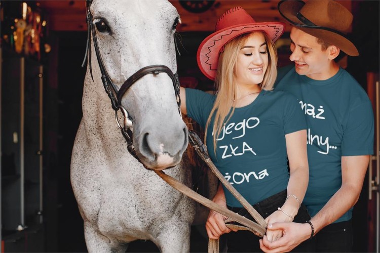 KOSZULKI DLA PAR NA WALENTYNKI PREZENT MĄŻ IDEALNY I JEGO ZŁA ŻONA