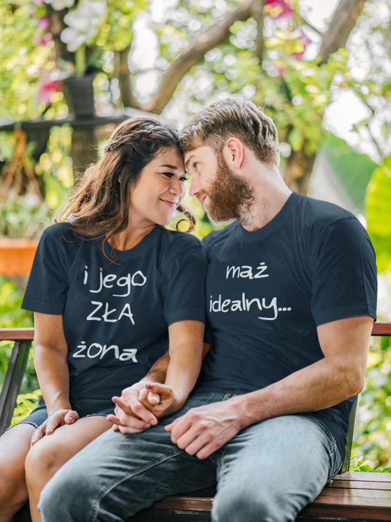 KOSZULKI DLA PAR NA WALENTYNKI PREZENT MĄŻ IDEALNY I JEGO ZŁA ŻONA