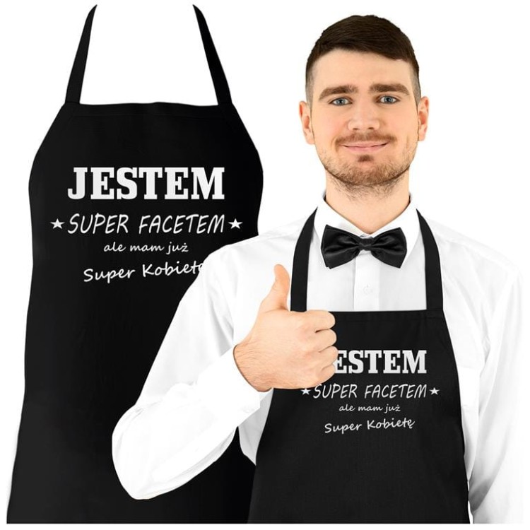 FARTUCH DLA CHŁOPAKA MĘŻA PREZENT NA WALENTYNKI JESTEM SUPER FACETEM, ALE MAM JUŻ SUPER KOBIETĘ