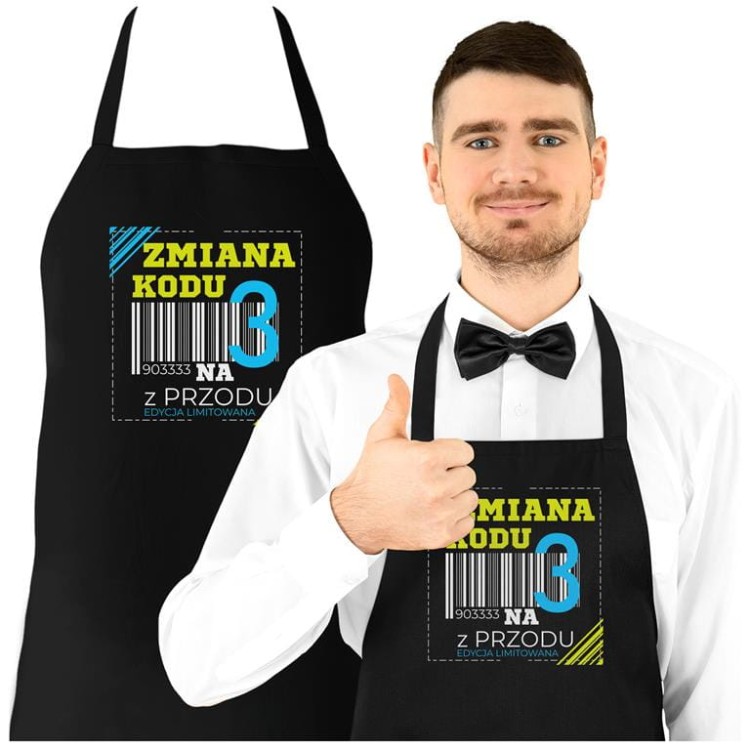 Fartuch na 30 urodziny prezent urodzinowy Zmiana kodu na 3 z przodu DTF (1).jpg