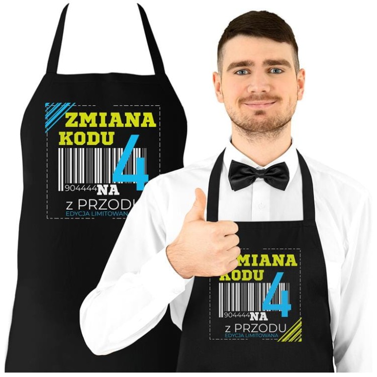 Fartuch na 40 urodziny prezent urodzinowy Zmiana kodu na 4 z przodu DTF (2).jpg