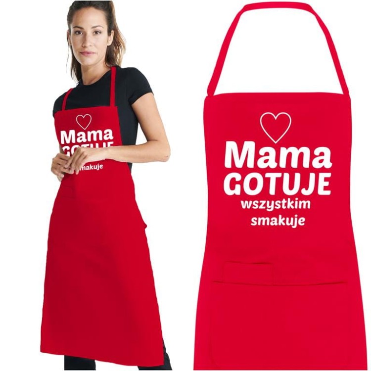 Fartuch dla mamy na dzień matki prezent urodzinowy Mama gotuje wszystkim smakuje (1).jpg