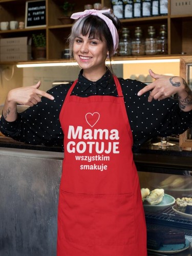 Fartuch dla mamy na dzień matki prezent urodzinowy Mama gotuje wszystkim smakuje (2).jpg