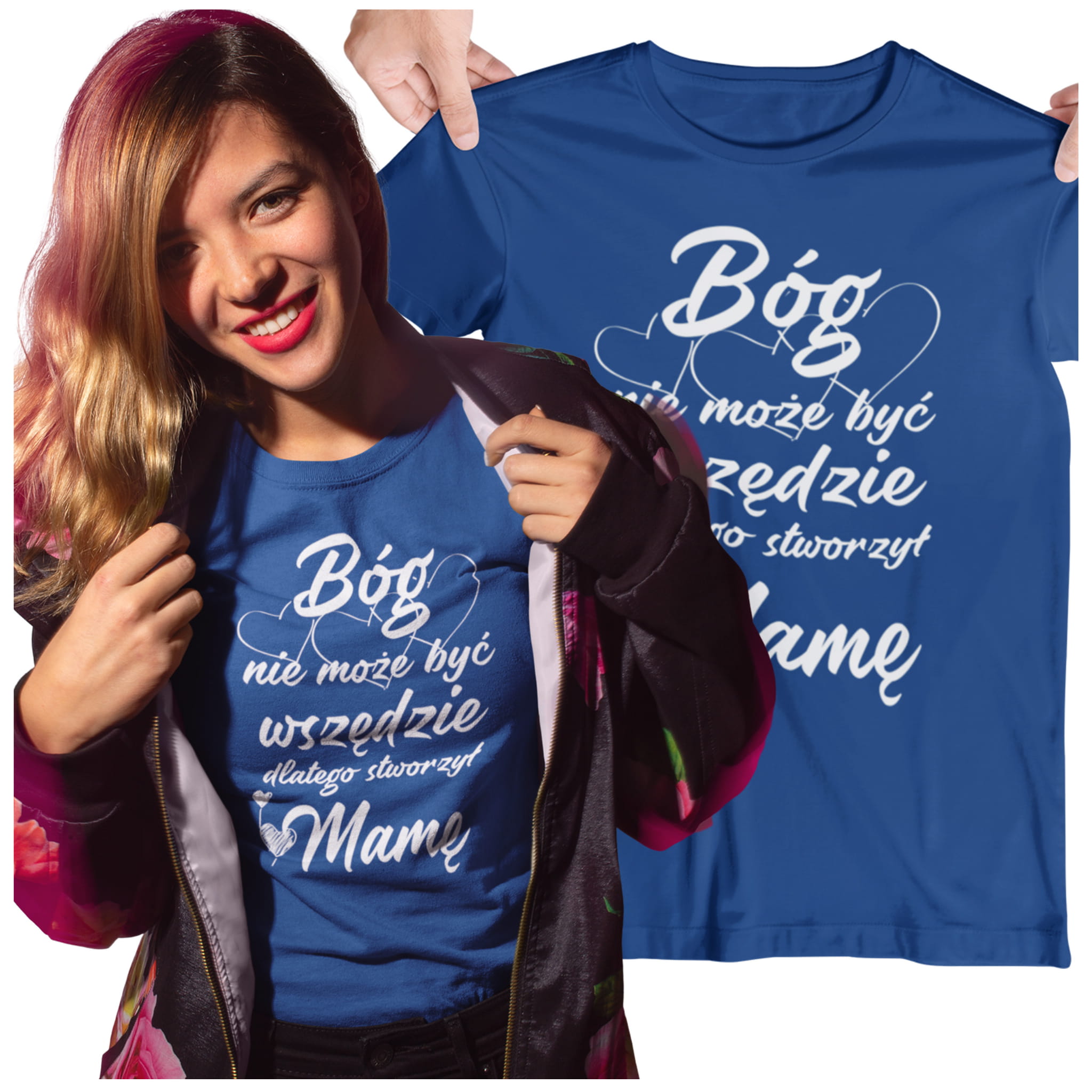 Koszulka dla Mamy na Dzień Mamy Bóg nie może być wszędzie dlatego stworzył Mamę