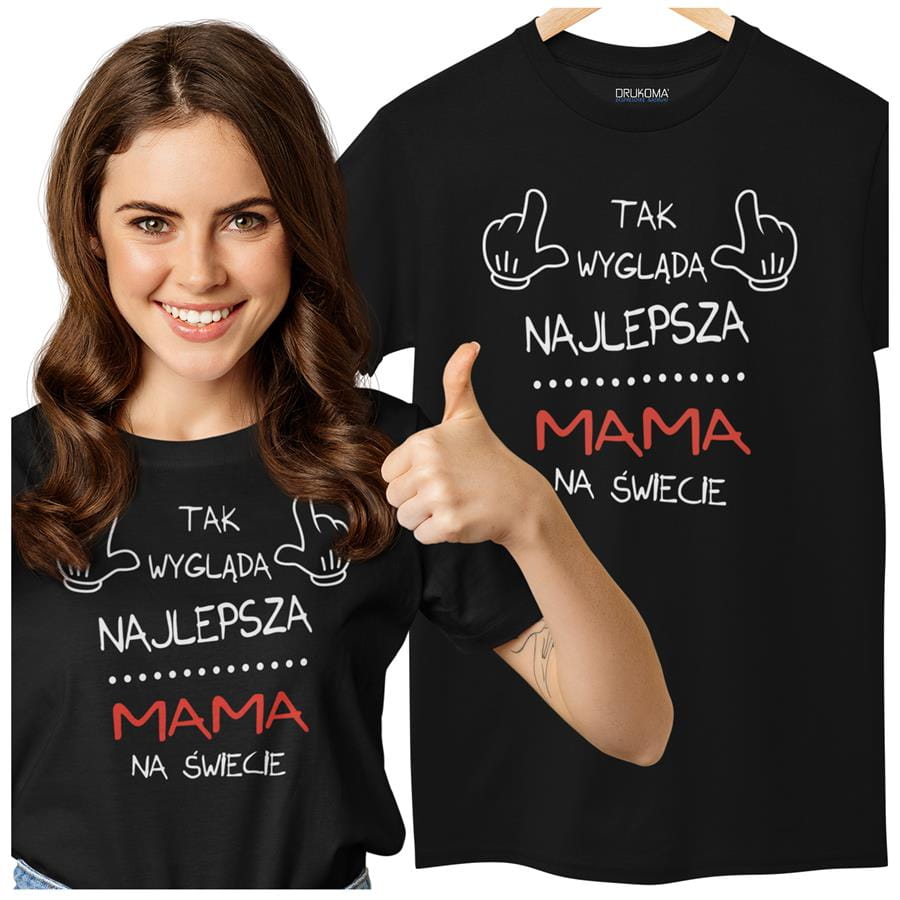 Koszulka dla Mamy na Dzień Mamy z nadrukiem Tak wygląda najlepsza mama na świecie kolor czarny