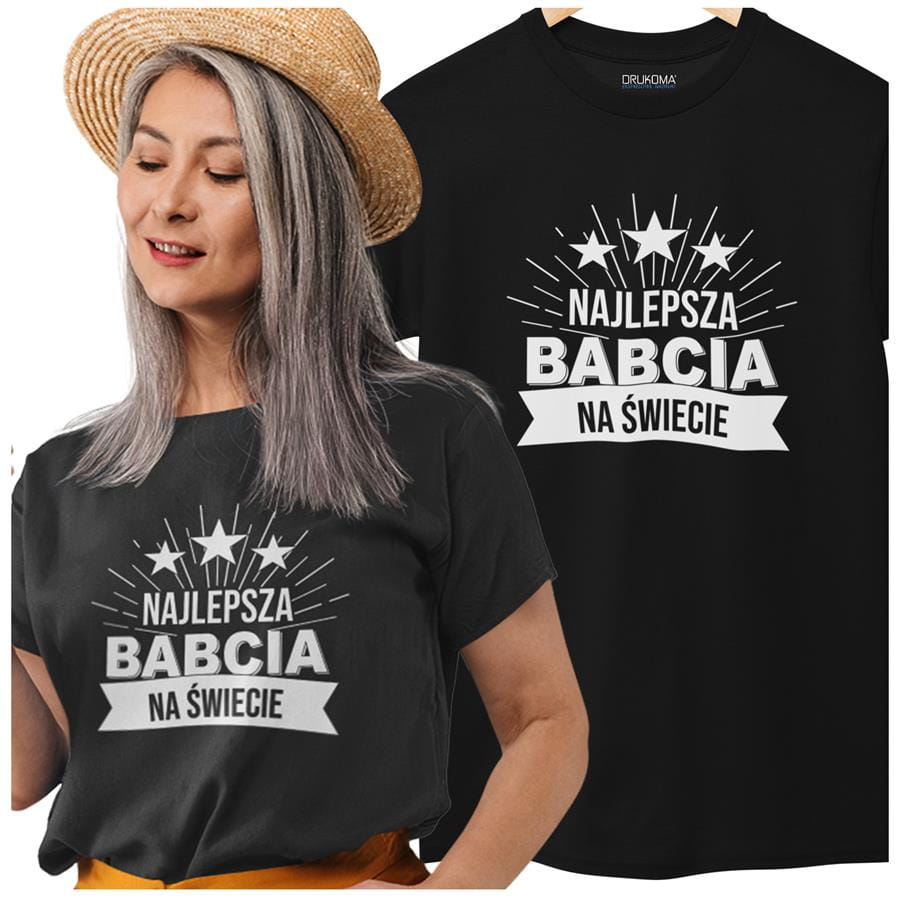 Koszulka dla Babci na Dzień Babci z napisem "Najlepsza Babcia na świecie" z koszulką w kolorze czarnym