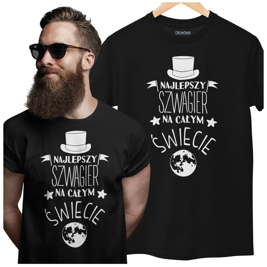 Koszulka dla Szwagra modny prezent na Urodziny stylowa koszulka z napisem "Najlepszy Szwagier na całym świecie" w kolorze czarnym