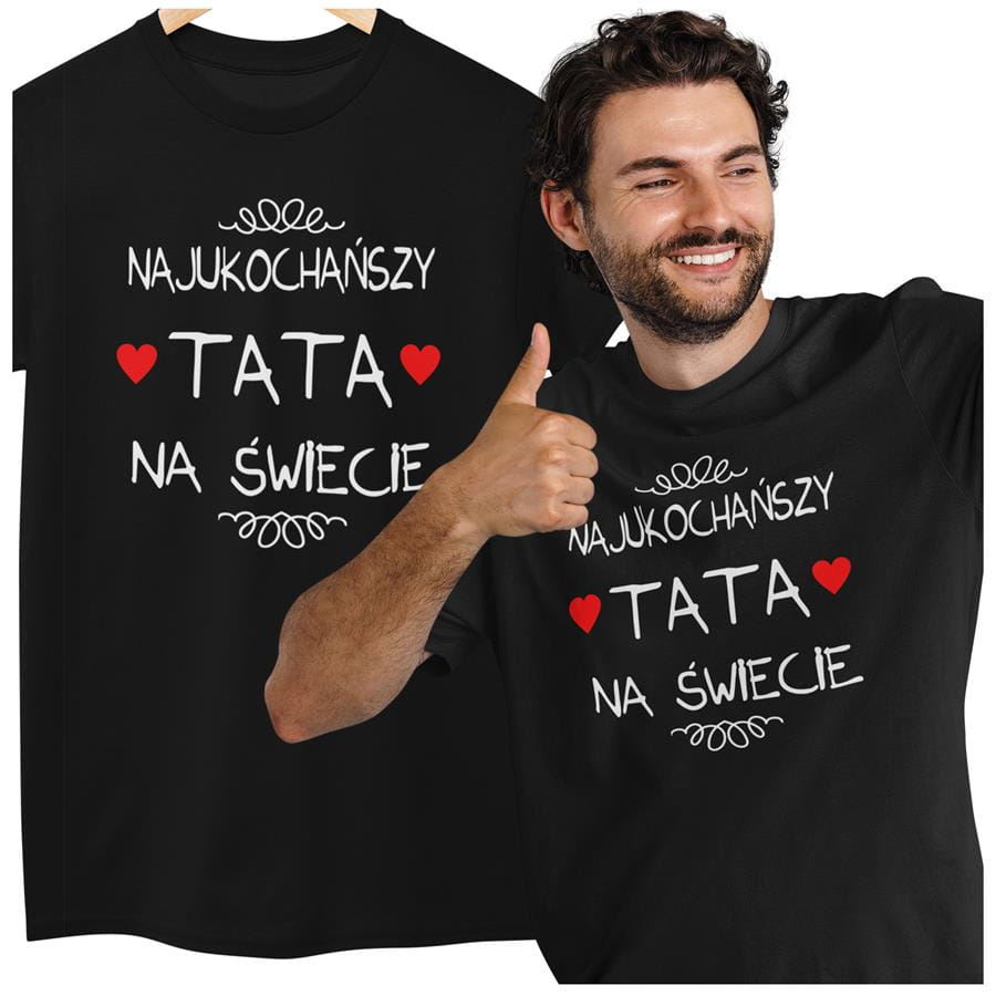 Koszulka dla TATY modny prezent na Dzień Ojca Stylowa koszulka  Najukochańszy TATA na świecie kolor czarny