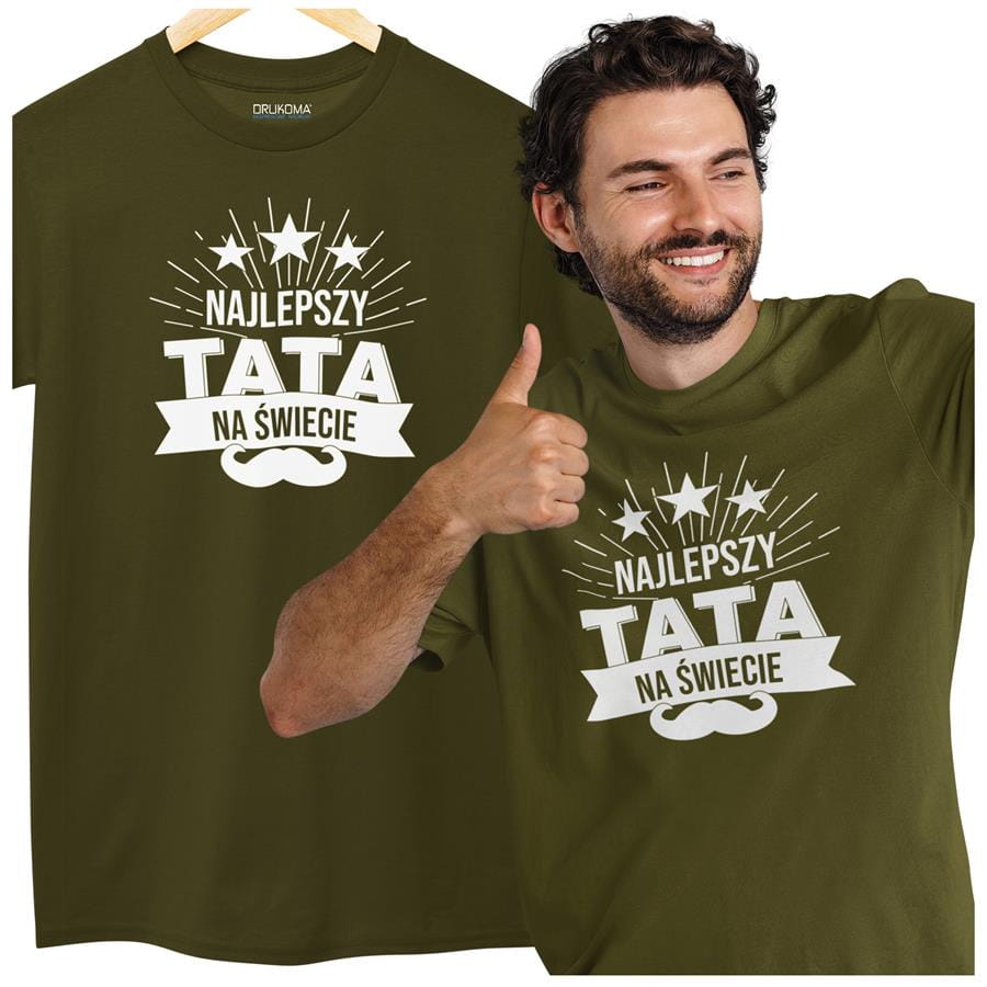 Koszulka dla TATY modny prezent na Dzień Ojca Stylowa koszulka  Najlepszy TATA na świecie kolor khaki
