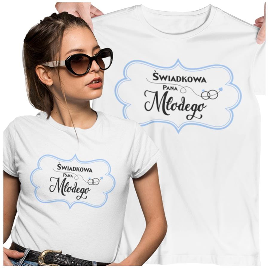Koszulka dla ŚWIATKOWEJ PANA MŁODEGO na wieczór panieński, butelki modny prezent na niezapomnianą noc Stylowa koszulka z napisem: "Świadkowa Pana Młodego" w kolorze białym