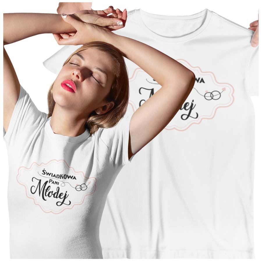 Koszulka dla ŚWIATKOWEJ PANI MŁODEJ na wieczór panieński, butelki modny prezent na niezapomnianą noc Stylowa koszulka z napisem: "Świadkowa Pani Młodej" w kolorze białym