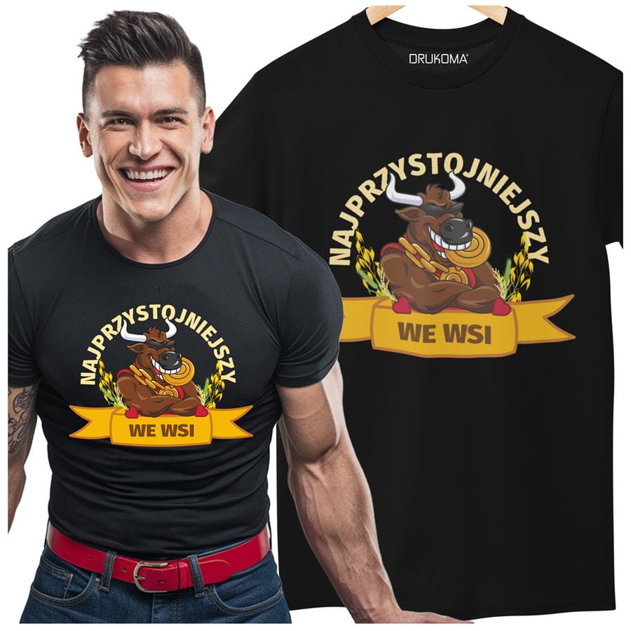 Koszulka dla Chłopaka modny prezent na Walentynki lub Urodziny stylowa koszulka z napisem "Najprzystojniejszy we wsi"