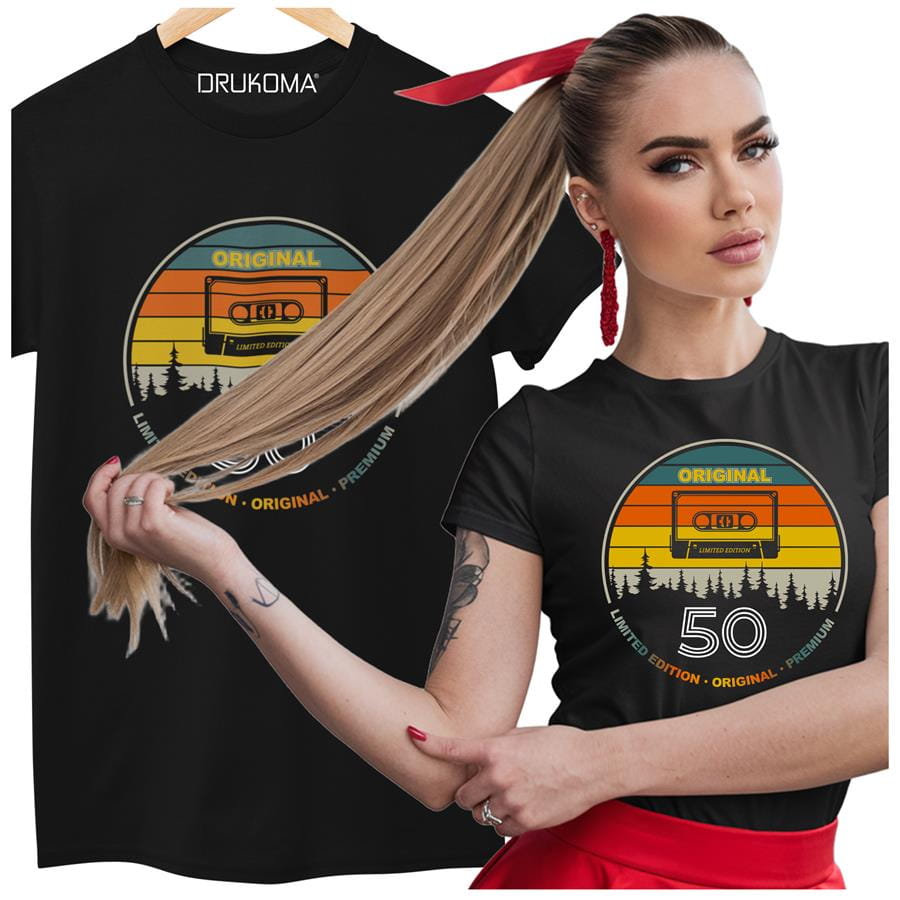 Koszulka damska dla kobiety na 50 PIĘĆDZIESIĄTKĘ urodziny: "Original 50 premium edition".