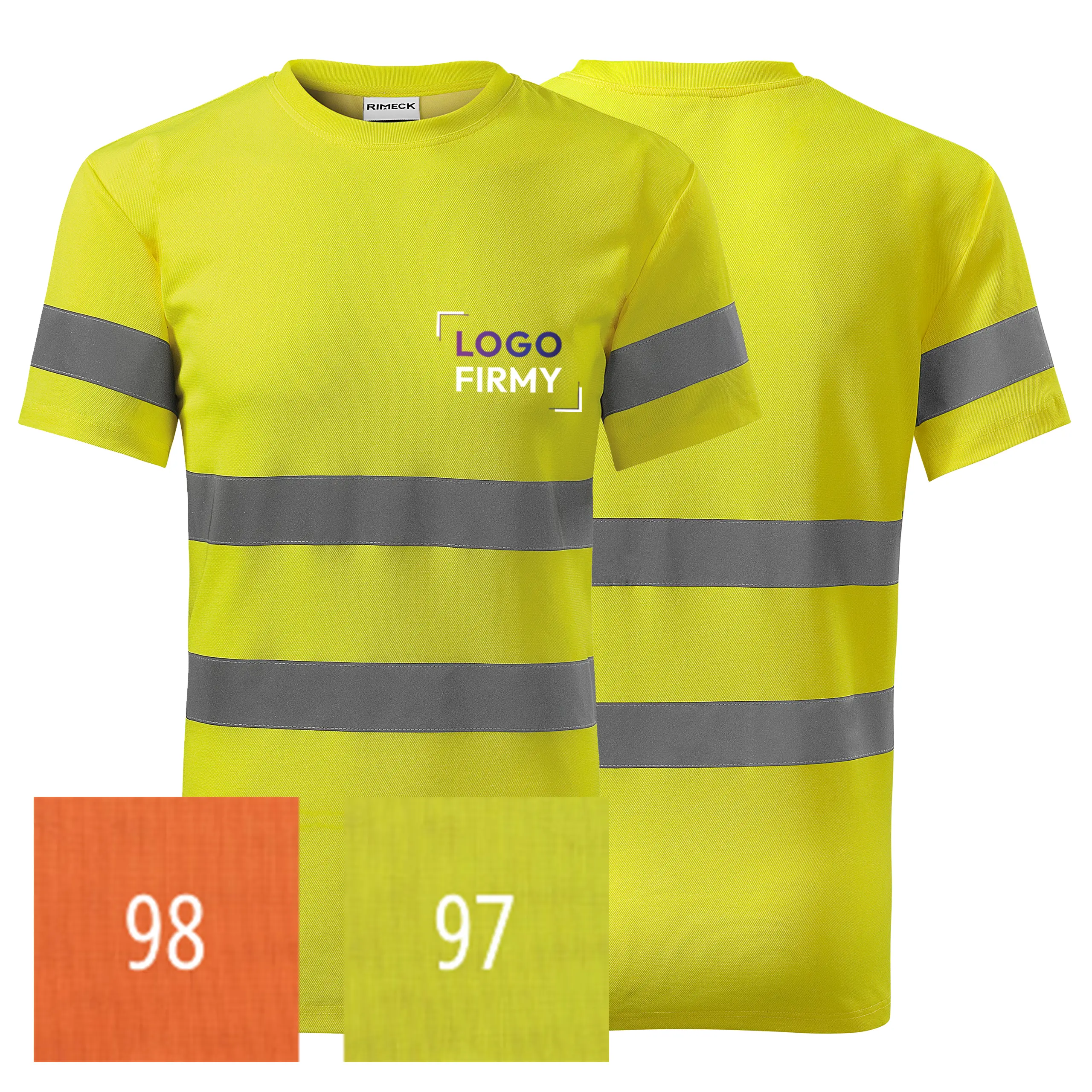 Koszulka odblaskowa unisex 175g paski odblaskowe 3M HV Protect 1V9 z logo własnym nadrukiem na sercu odzież reklamowa ostrzegawcza WSZYSTKIE KOLORY