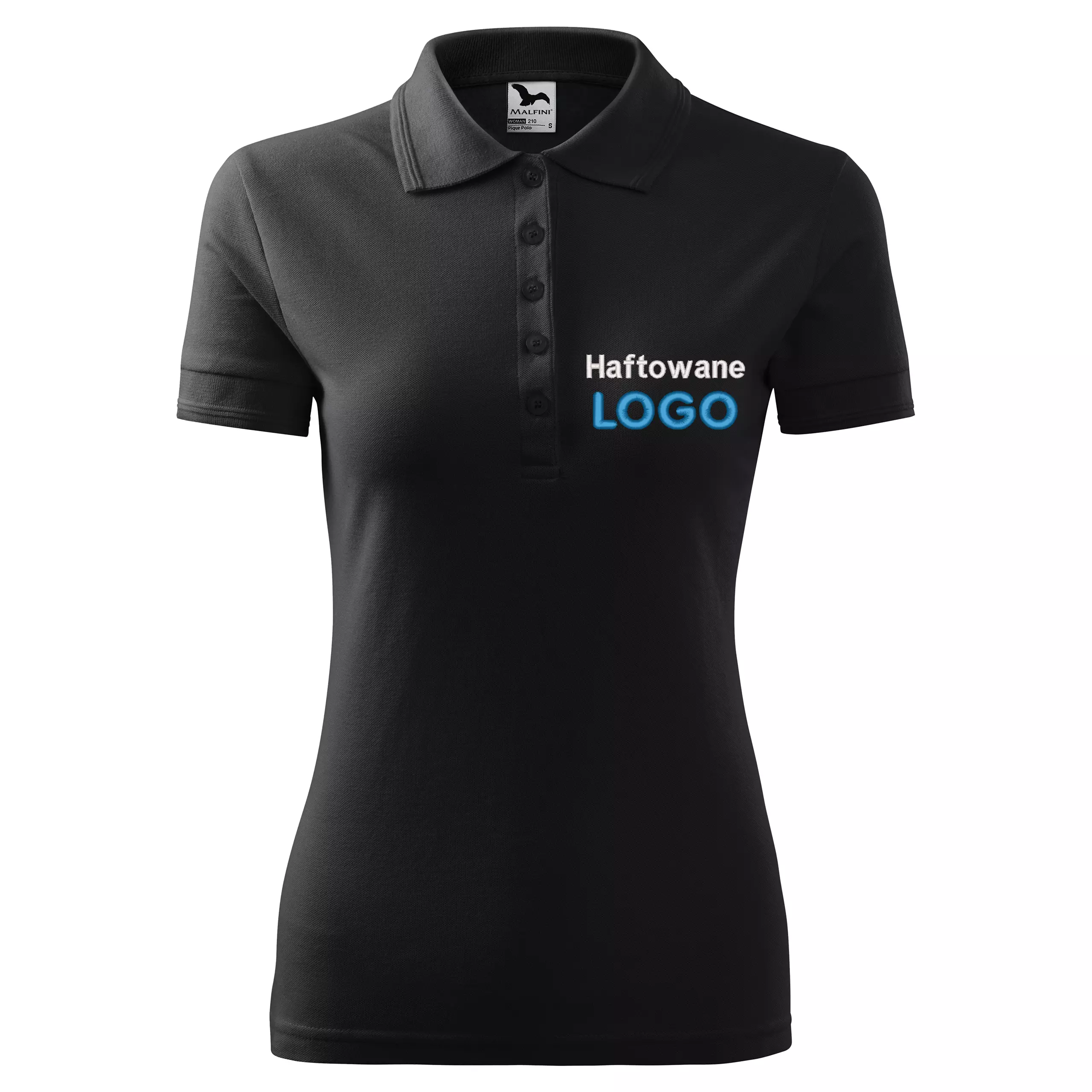 Koszulka czarna polo z logo na sercu damska z haftem logo firmy 200g 210 kolor 01 koszulka polo