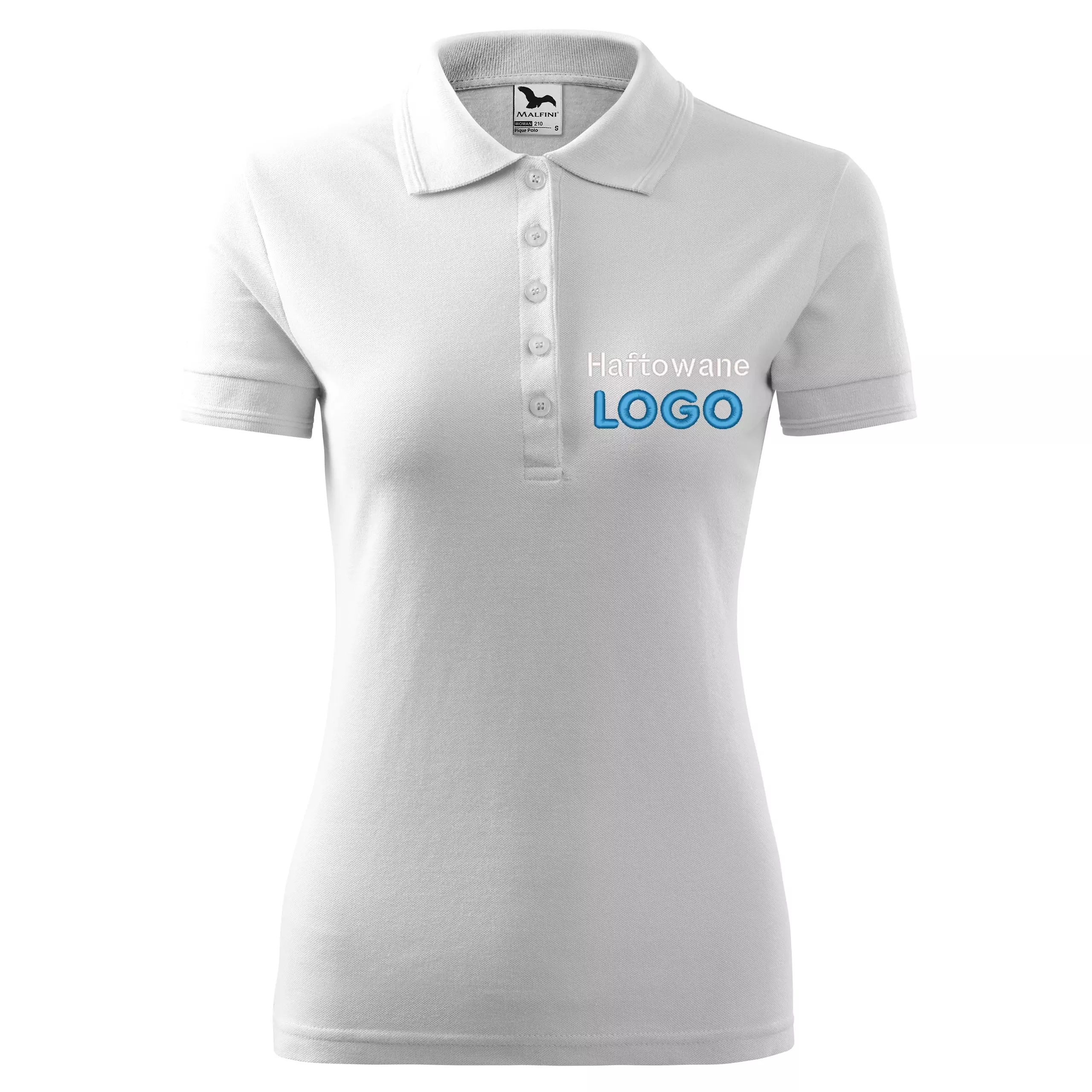 Koszulka polo biała z logo na sercu damska z haftem logo firmy 200g 210 kolor 00 koszulka polo