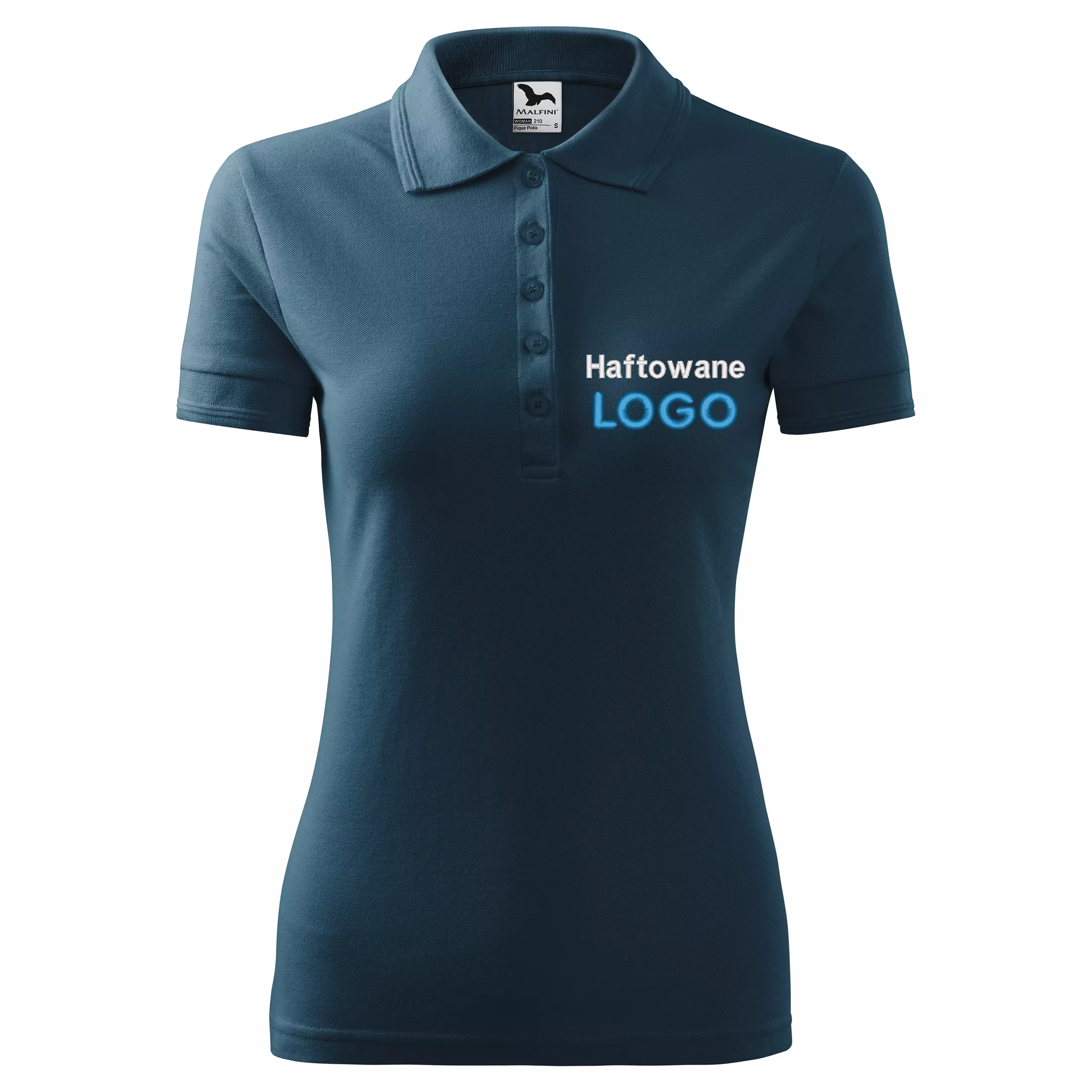 Koszulka polo granatowa z logo na sercu damska z haftem logo firmy 200g 210 kolor 02 koszulka polo
