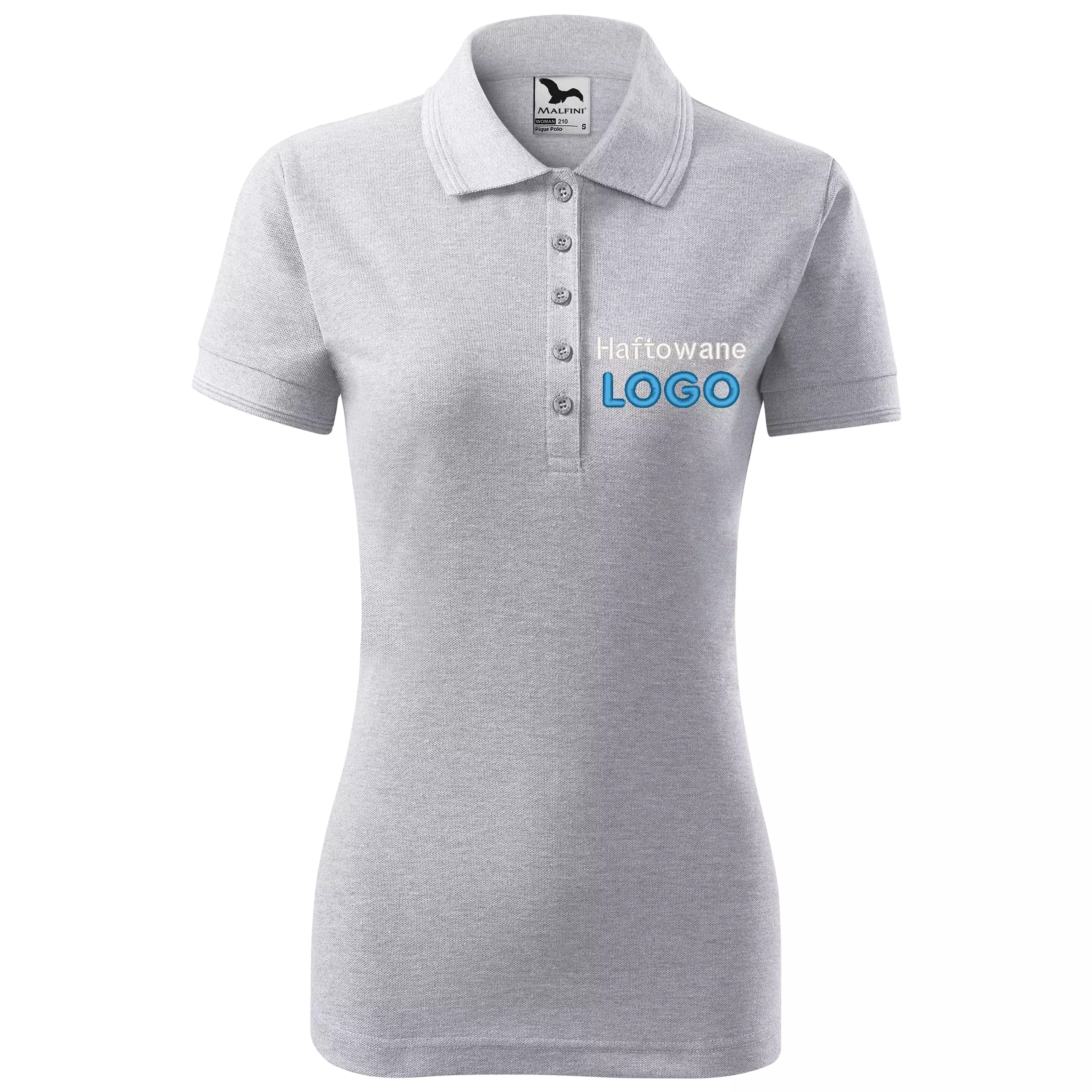 Koszulka polo JASNOSZARO MELANŻOWA z logo na sercu damska z haftem logo firmy 200g 210 kolor 03 koszulka polo