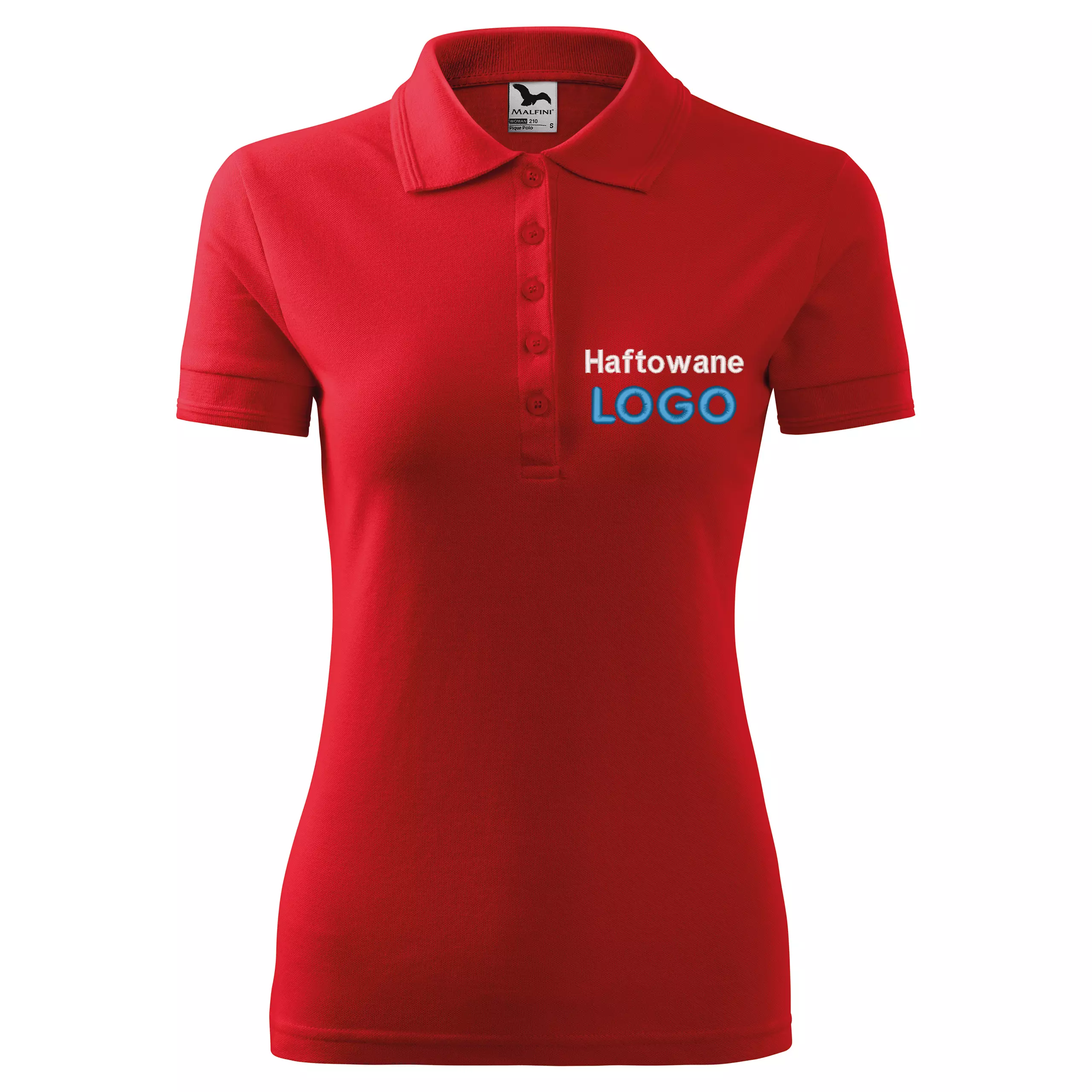 Koszulka polo CZERWONA z logo na sercu damska z haftem logo firmy 200g 210 kolor 07 koszulka polo