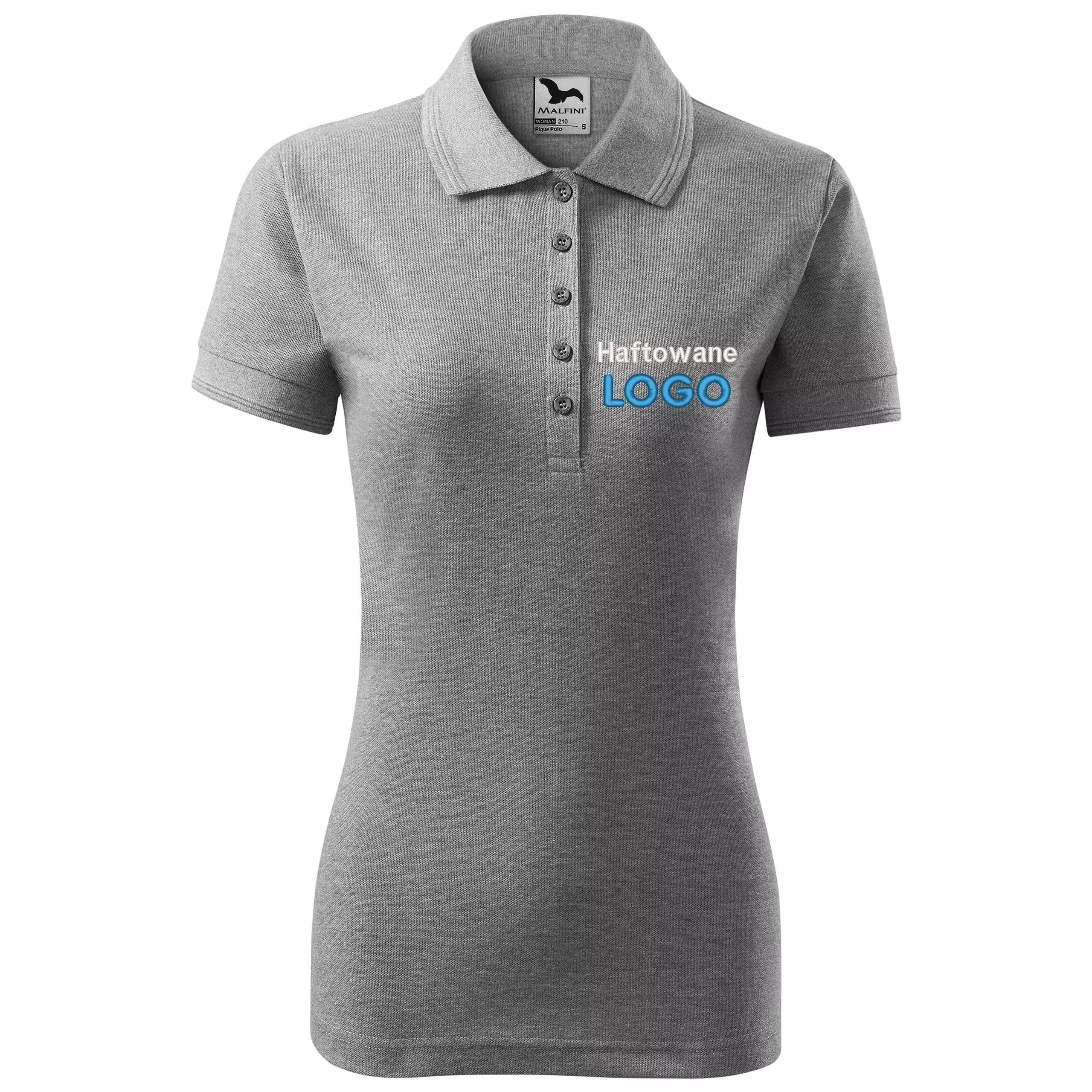 Koszulka polo CIEMNOSZARO MELANŻOWA z logo na sercu damska z haftem logo firmy 200g 210 kolor 12 koszulka polo