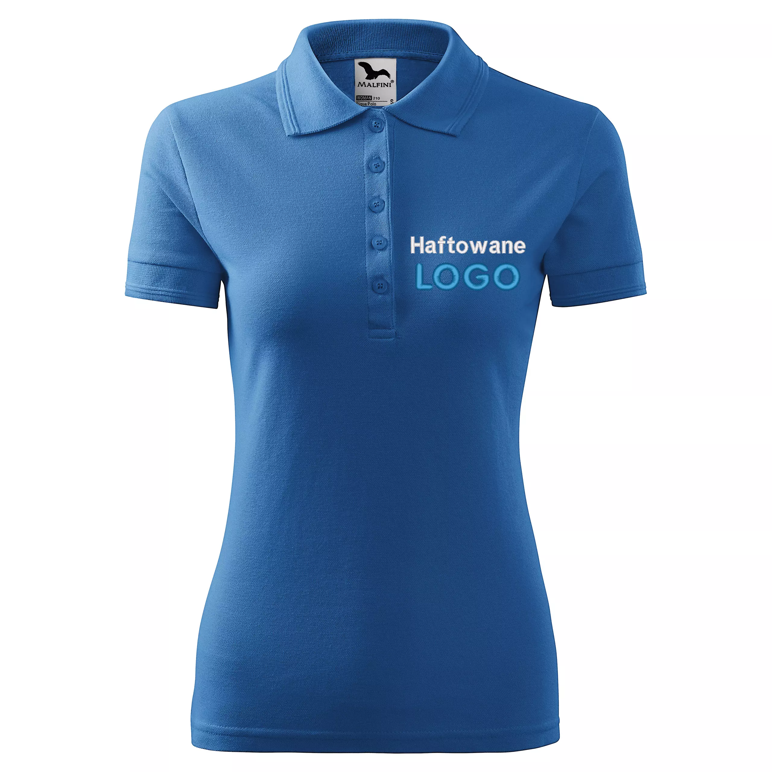 Koszulka polo LAZUROWA z logo na sercu damska z haftem logo firmy 200g 210 kolor 14 koszulka polo