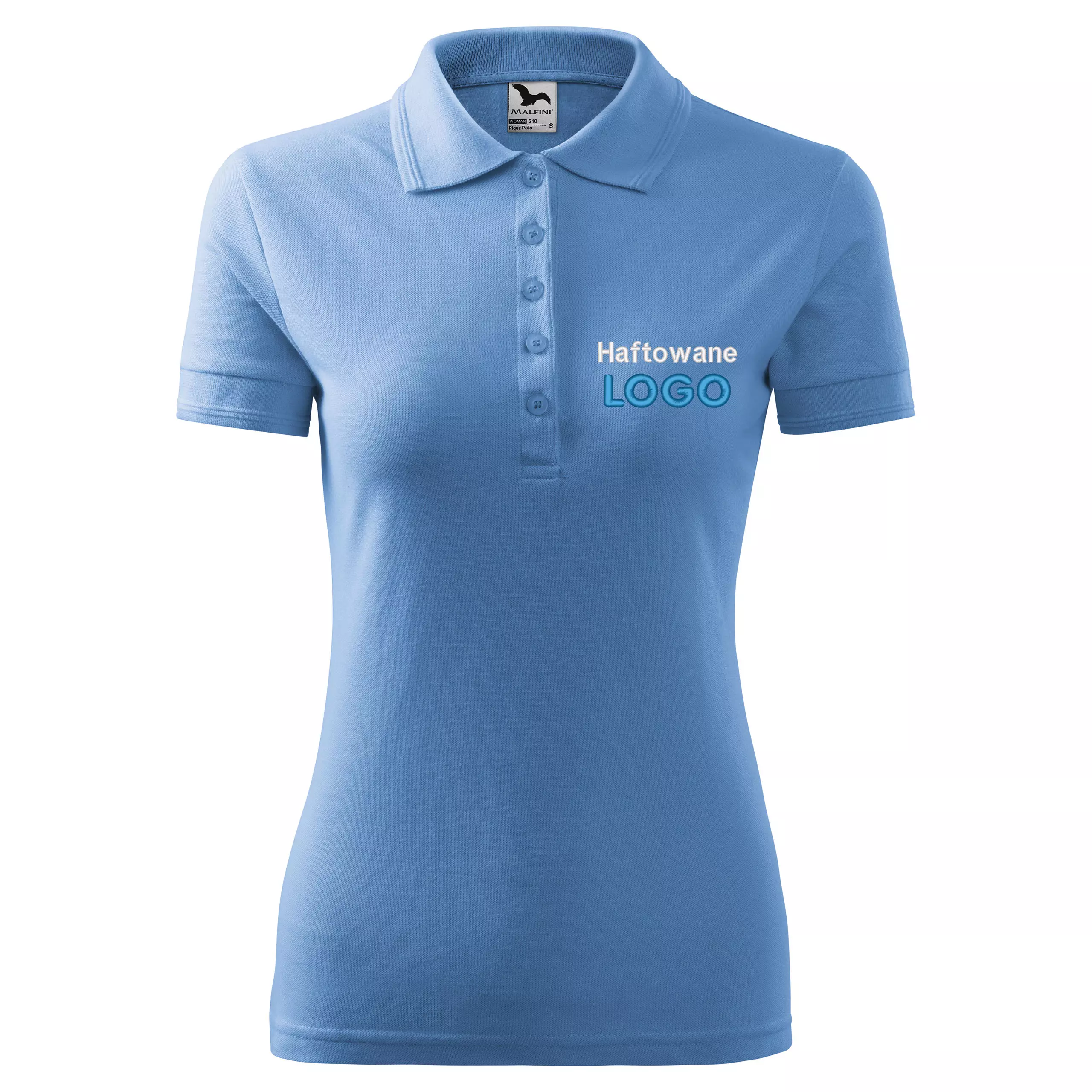 Koszulka polo BŁĘKITNA z logo na sercu damska z haftem logo firmy 200g 210 kolor 15 koszulka polo