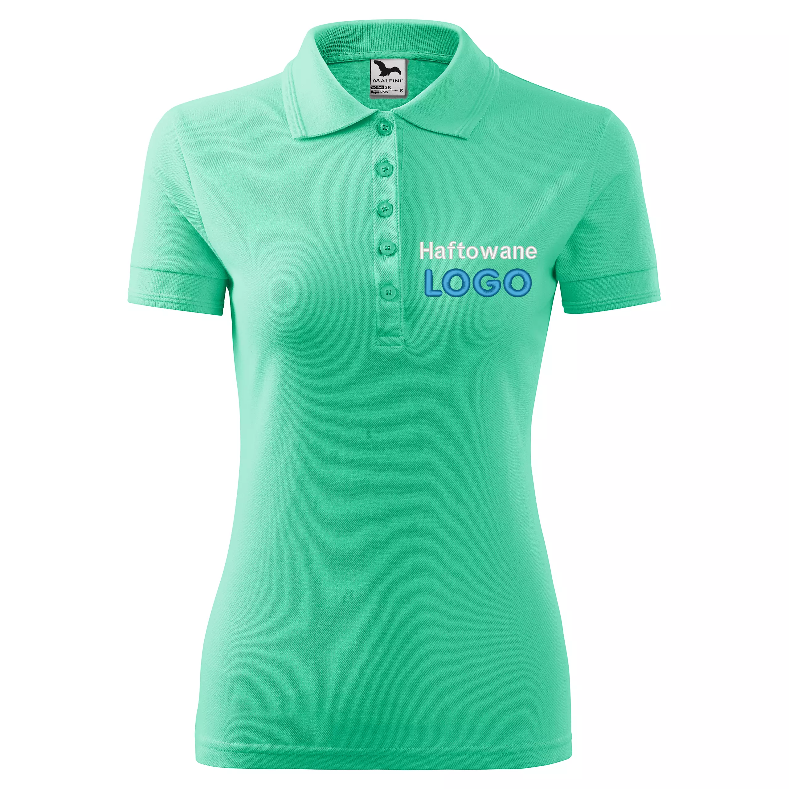 Koszulka polo MIĘTOWA z logo na sercu damska z haftem logo firmy 200g 210 kolor 95 koszulka polo