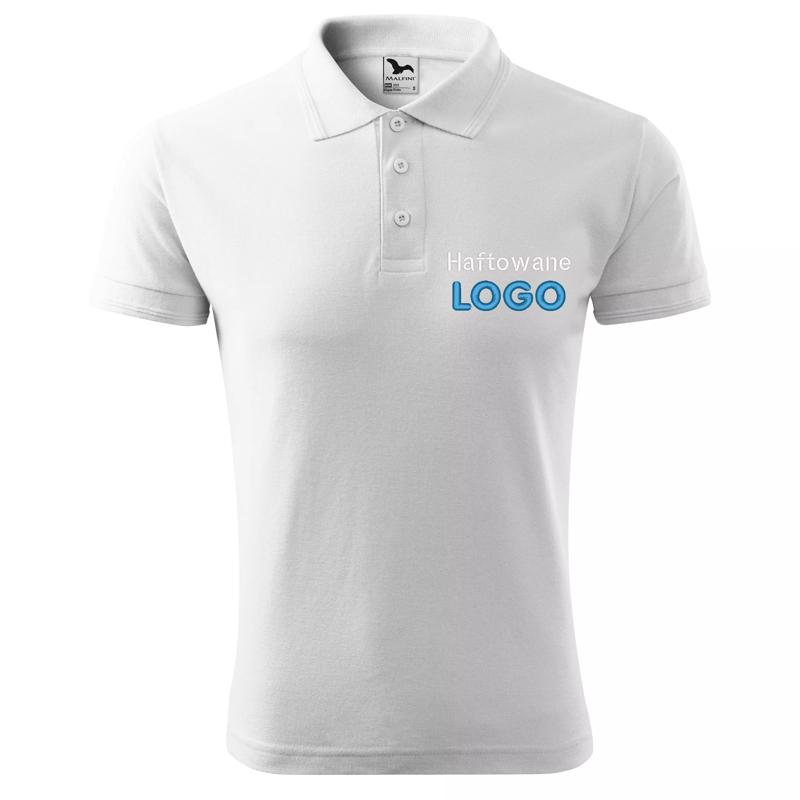 Koszulka polo BIAŁA z logo na sercu męska z HAFTEM logo firmy 200g 203 kolor 00 koszulka polo