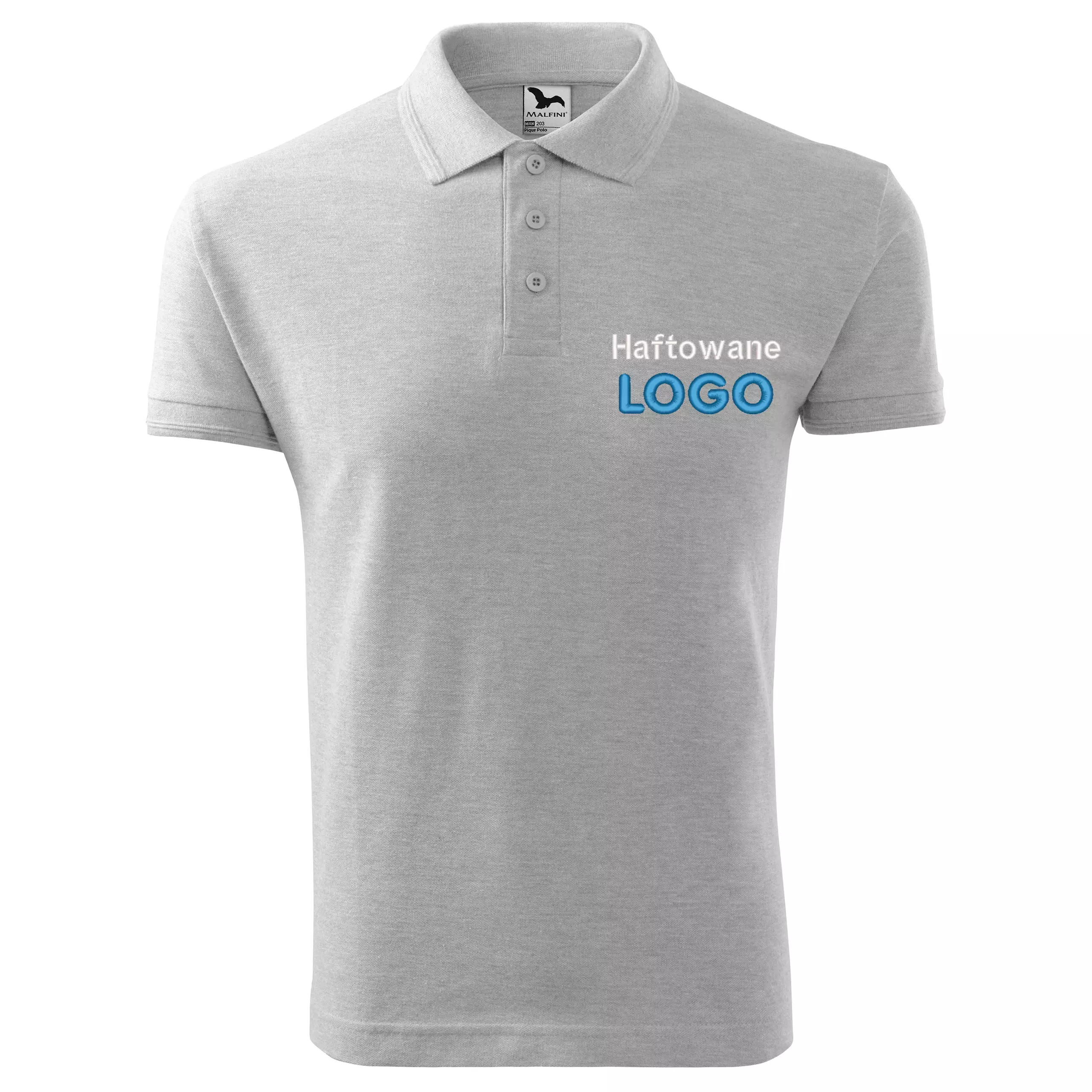 Koszulka polo JASNOSZARA z logo na sercu męska z HAFTEM logo firmy 200g 203 kolor 03 koszulka polo