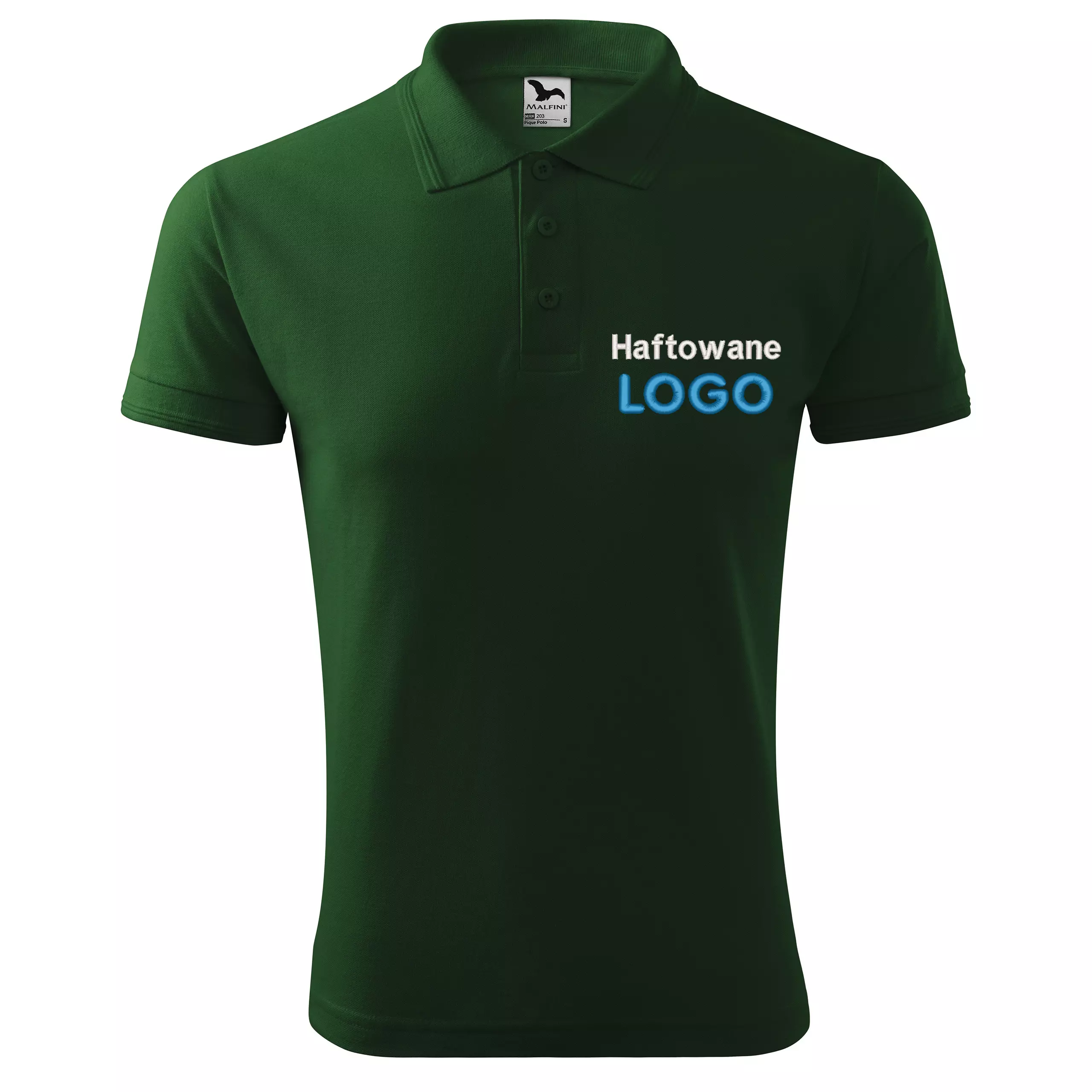 Koszulka polo ZIELEŃ BUTELKOWA z logo na sercu męska z HAFTEM logo firmy 200g 203 kolor 06 koszulka polo