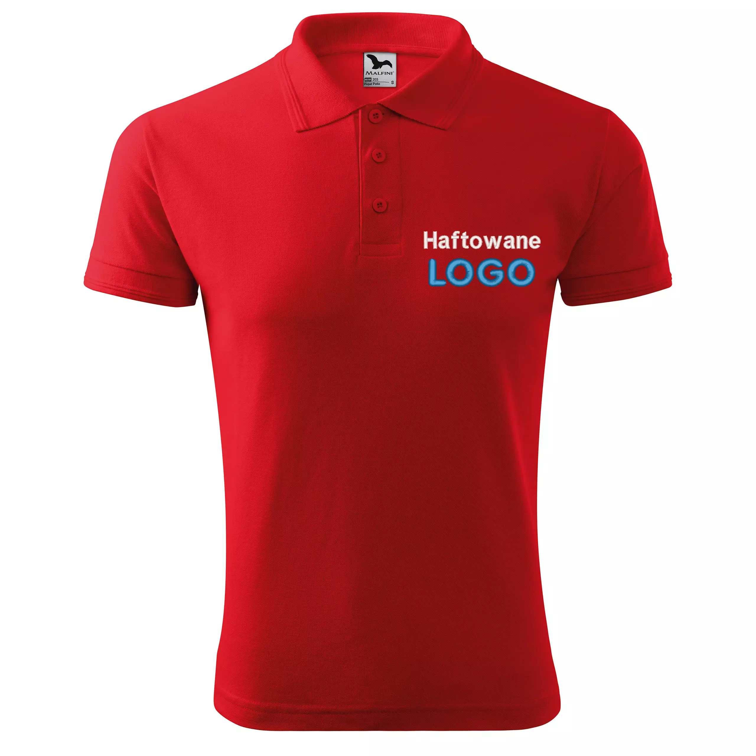 Koszulka polo CZERWONA z logo na sercu męska z HAFTEM logo firmy 200g 203 kolor 07 koszulka polo