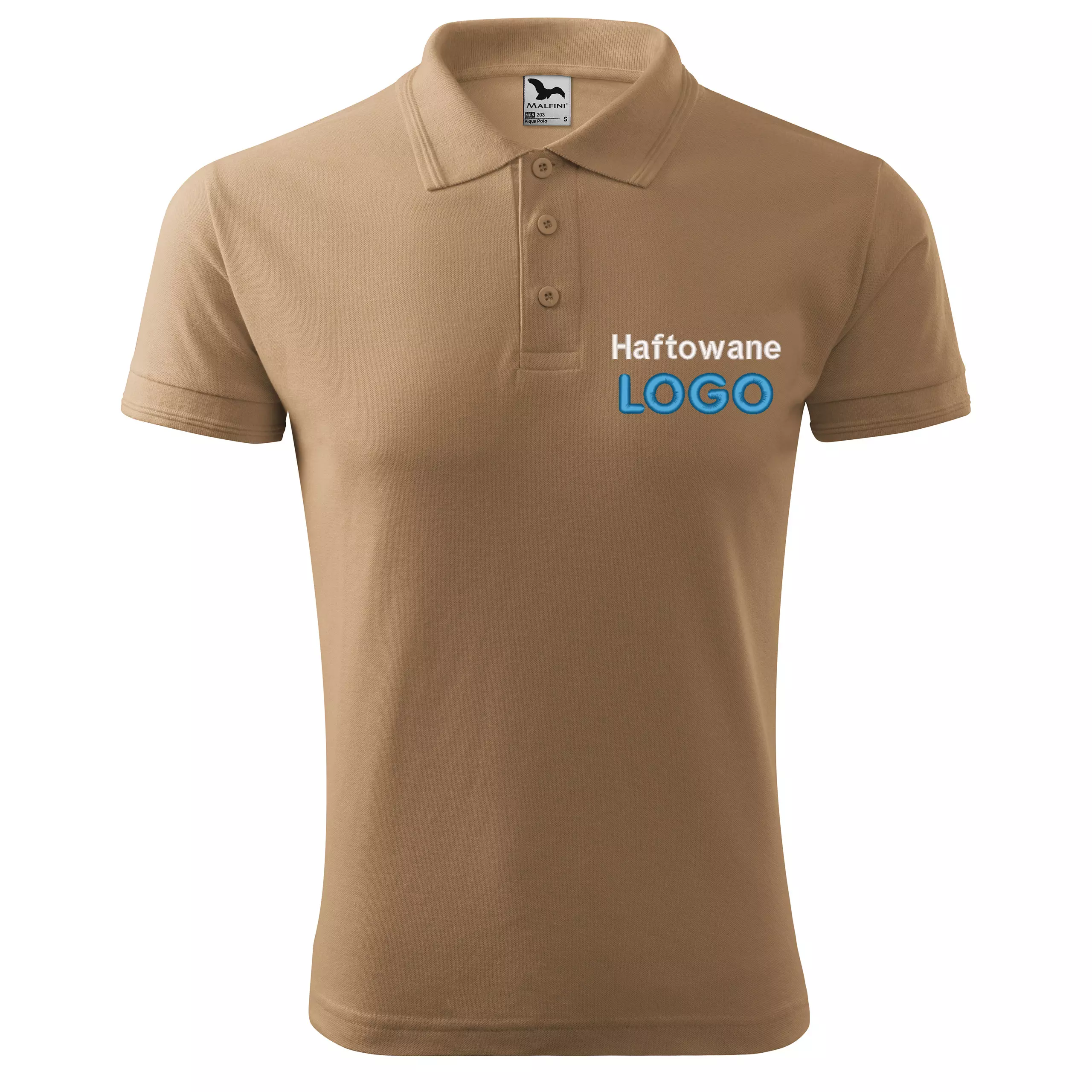 Koszulka polo PIASKOWA z logo na sercu męska z HAFTEM logo firmy 200g 203 kolor 08 koszulka polo