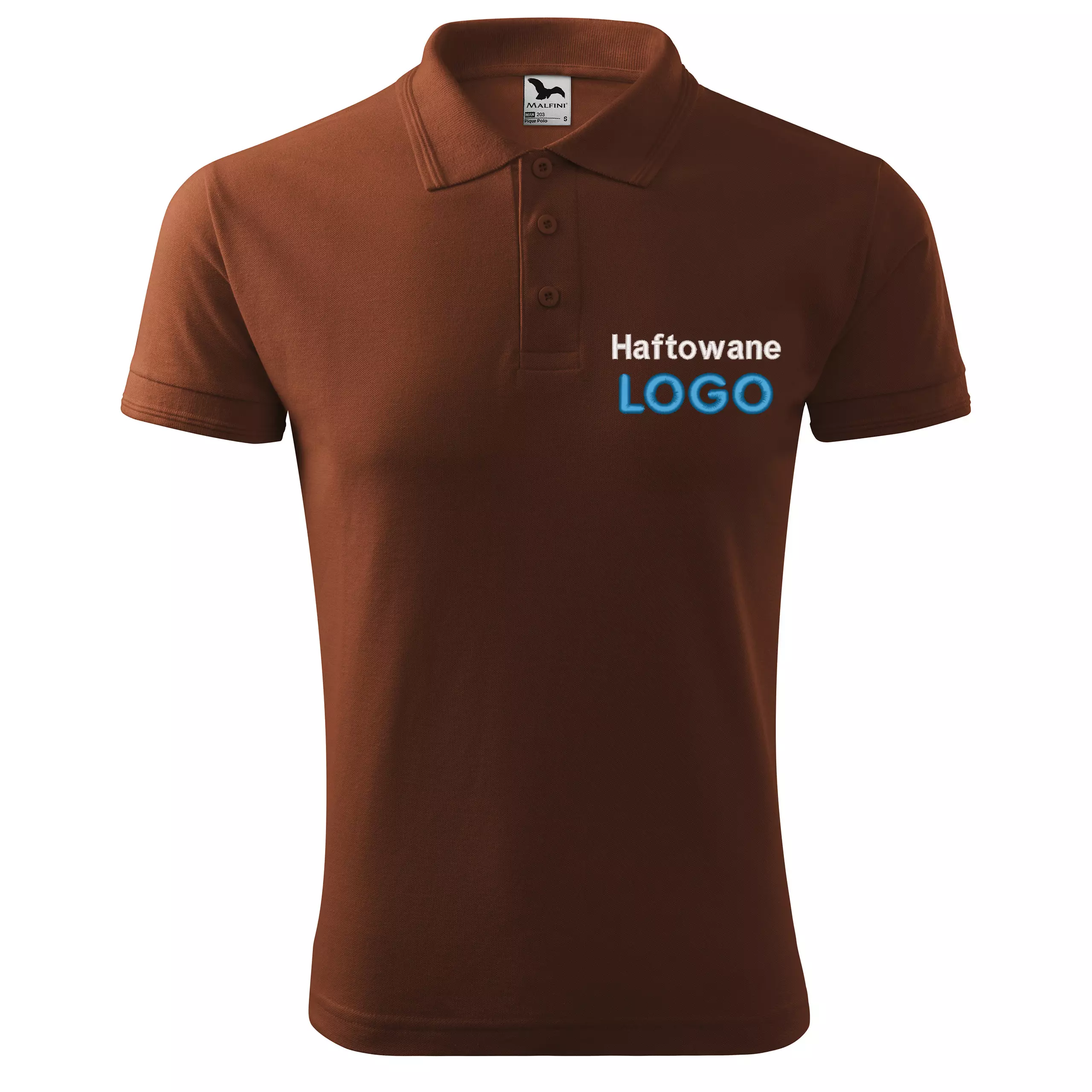 Koszulka polo CZEKOLADOWA z logo na sercu męska z HAFTEM logo firmy 200g 203 kolor 16 koszulka polo