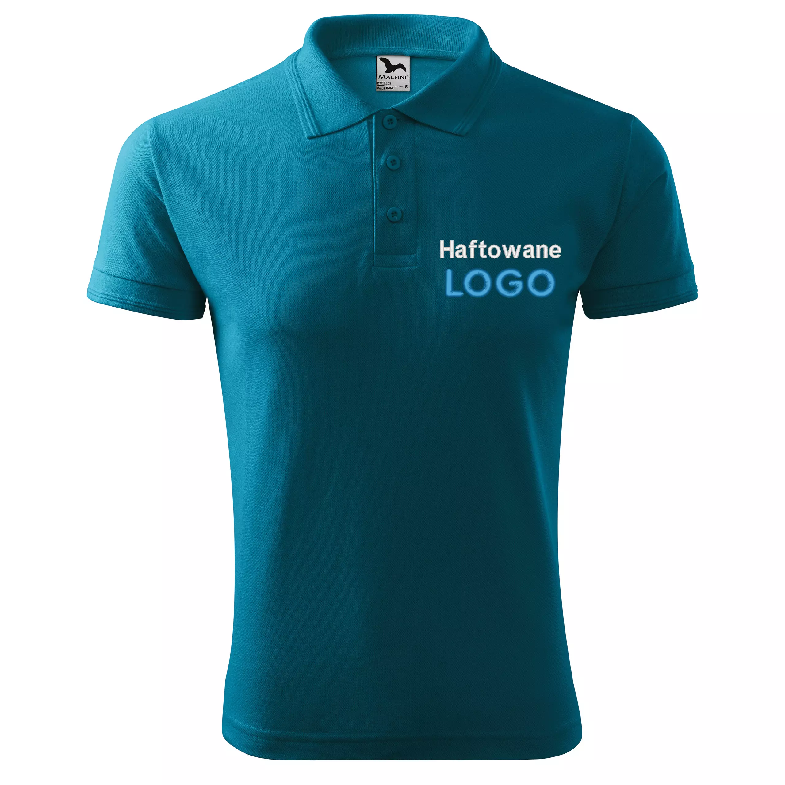 Koszulka polo CIEMNA TURKUSOWA z logo na sercu męska z HAFTEM logo firmy 200g 203 kolor 59 koszulka polo