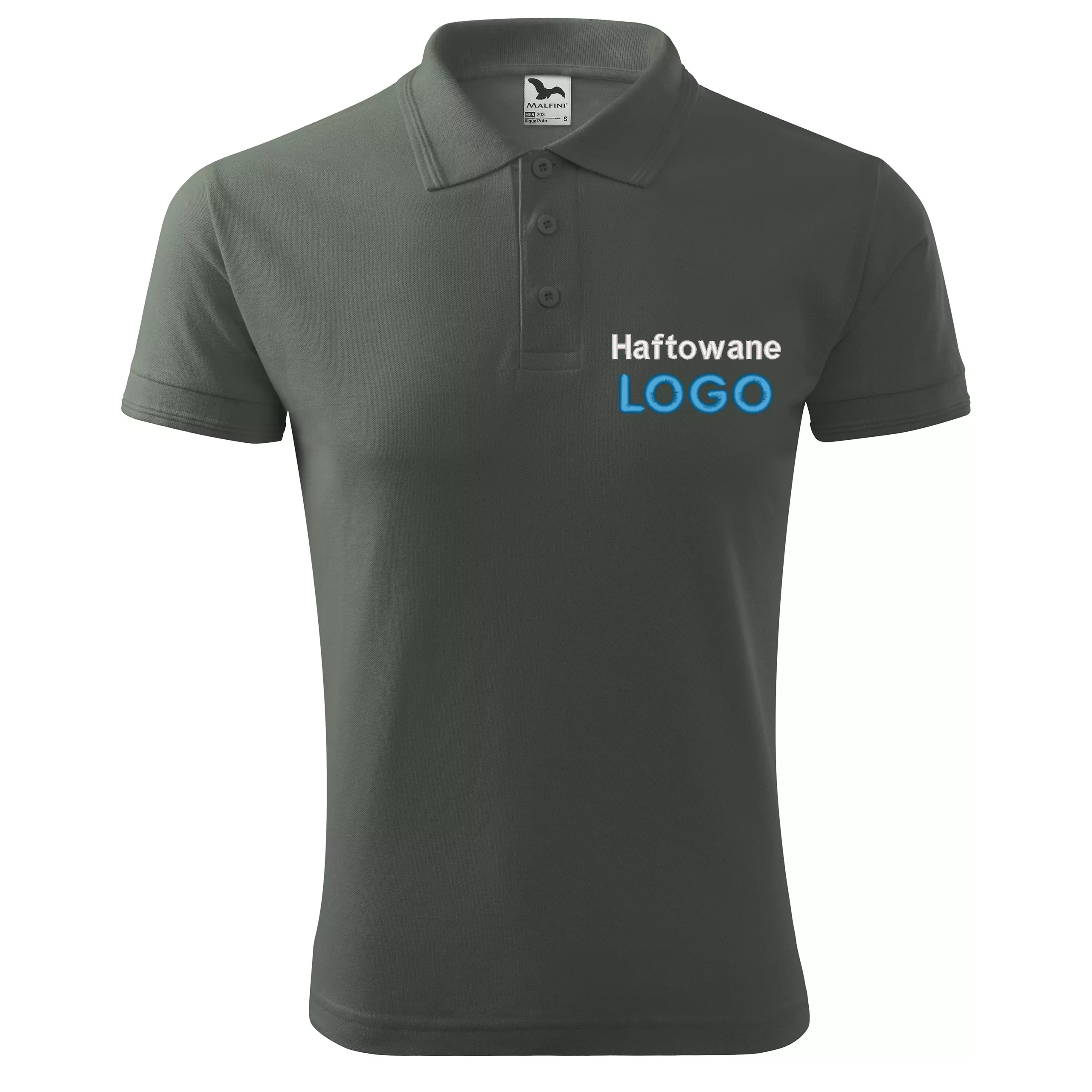 Koszulka polo CIEMNA KHAKI z logo na sercu męska z HAFTEM logo firmy 200g 203 kolor 67 koszulka polo