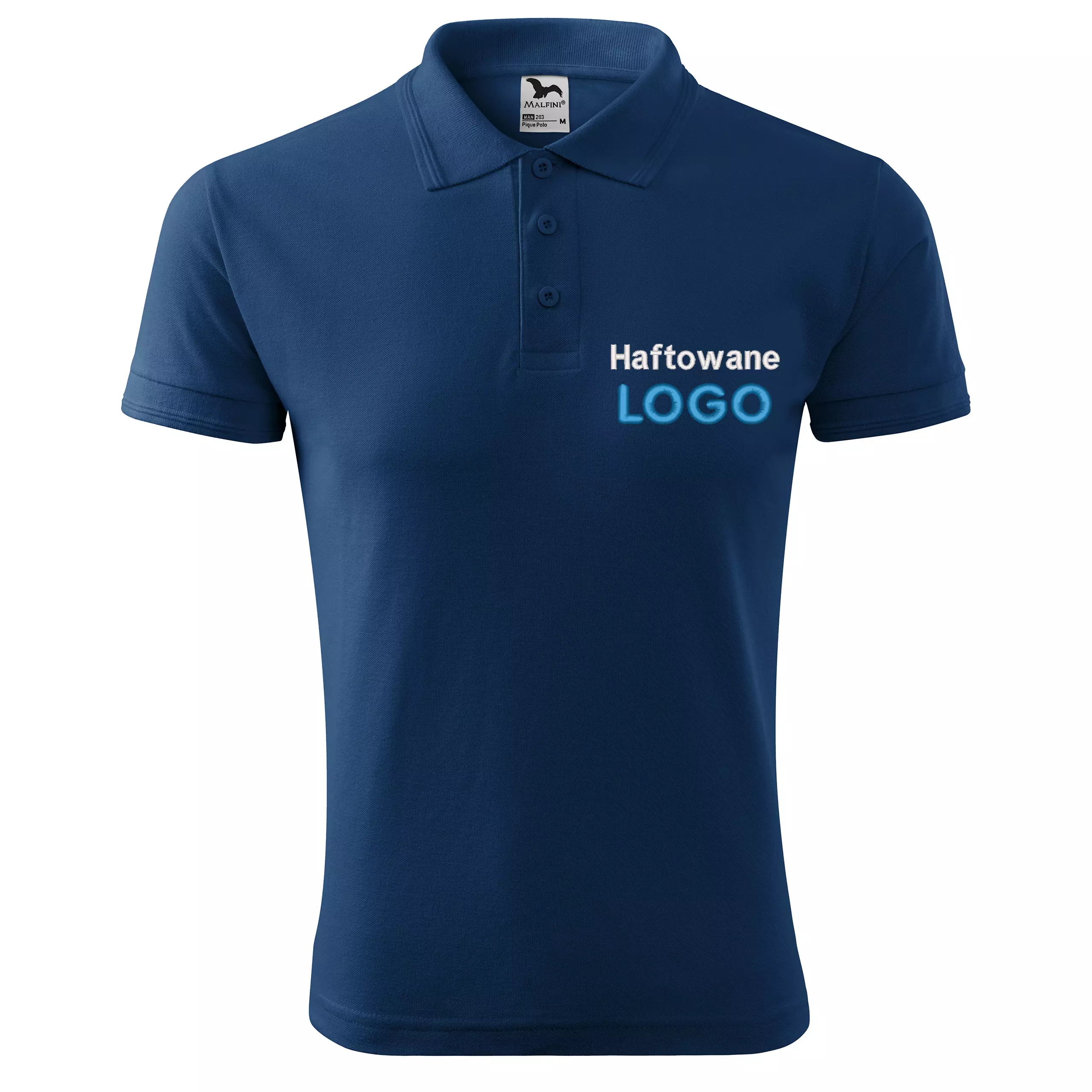 Koszulka polo CIEMNONIEBIESKA z logo na sercu męska z HAFTEM logo firmy 200g 203 kolor 87 koszulka polo
