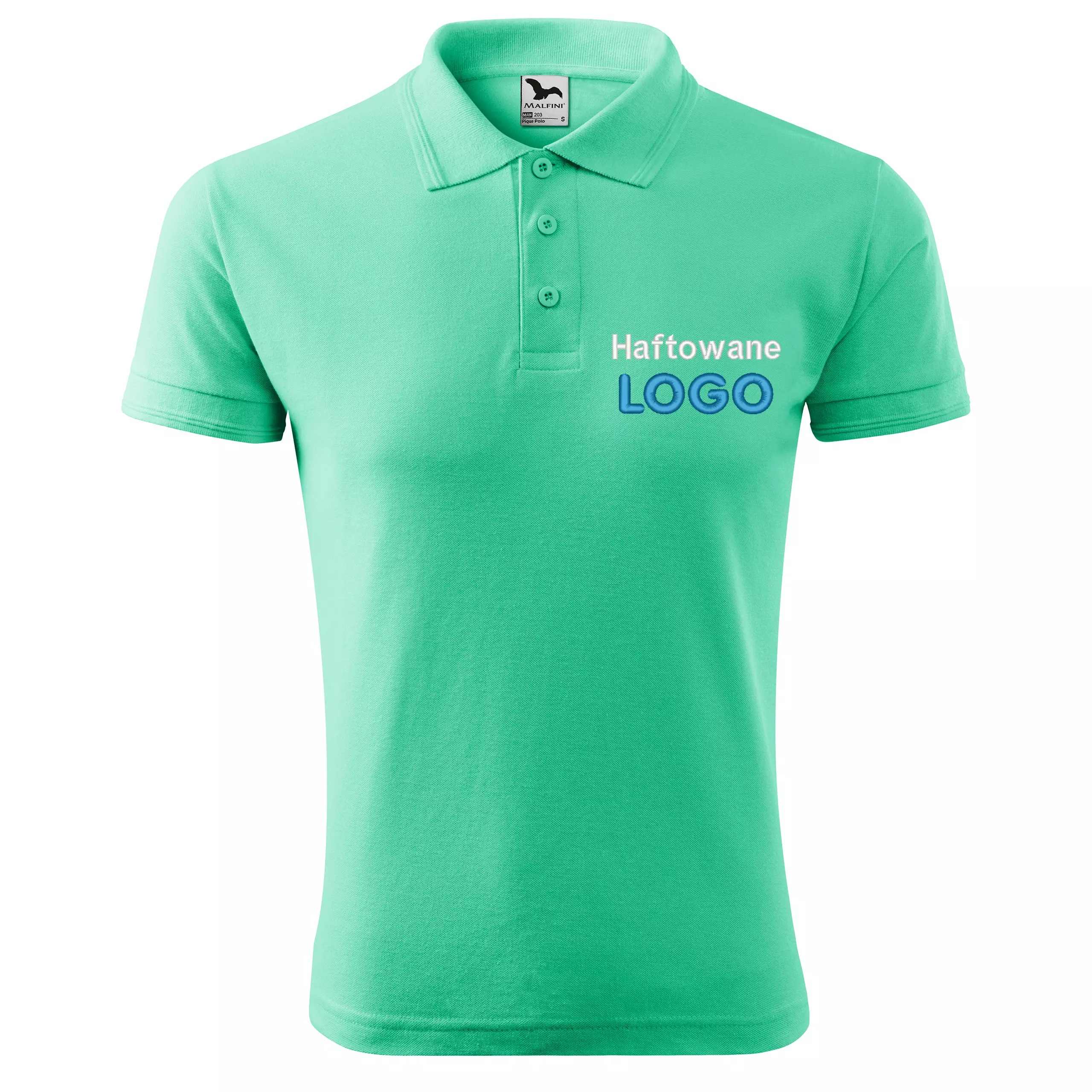 Koszulka polo MIĘTOWA z logo na sercu męska z HAFTEM logo firmy 200g 203 kolor 95 koszulka polo