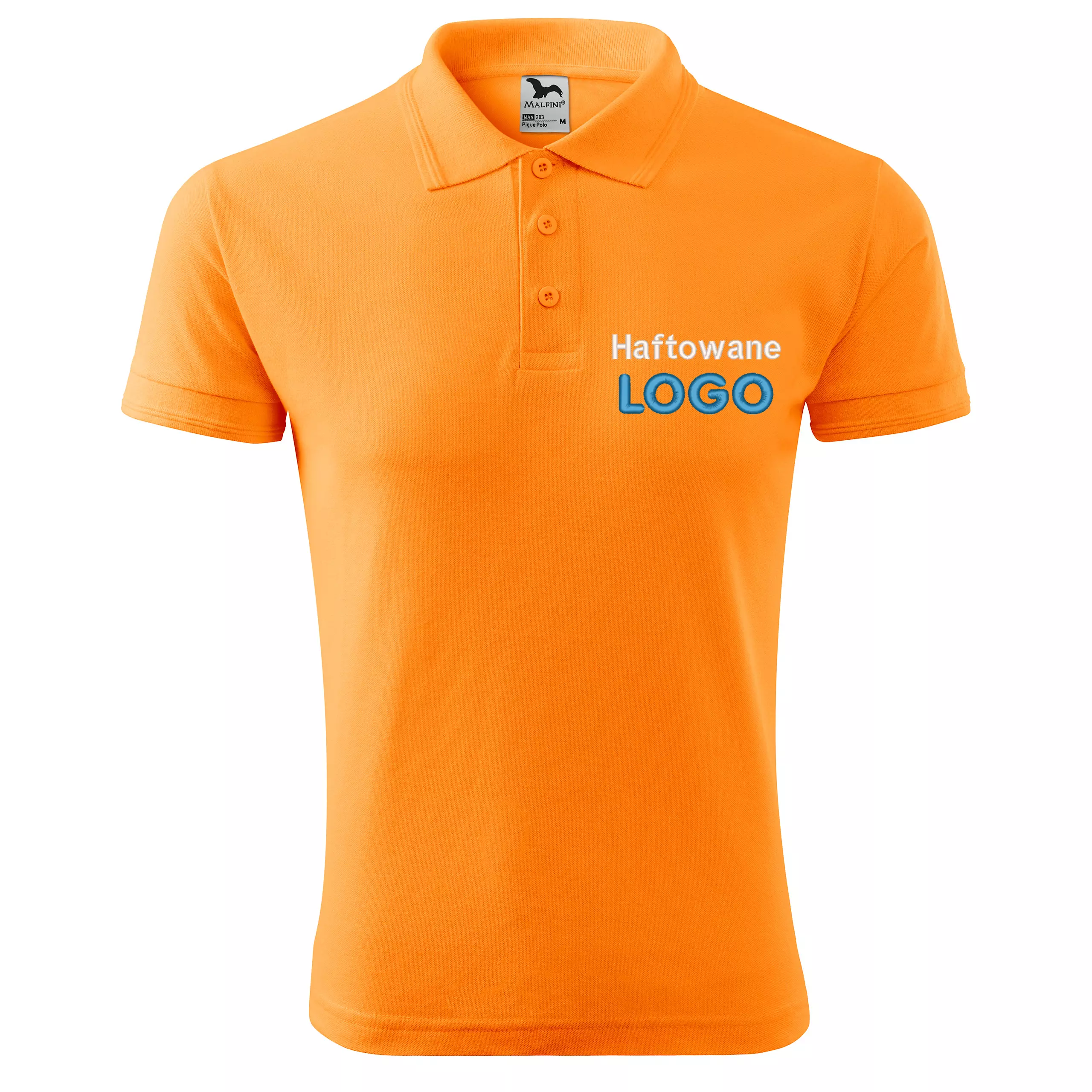Koszulka polo MANDARYNKOWA z logo na sercu męska z HAFTEM logo firmy 200g 203 kolor A2 koszulka polo