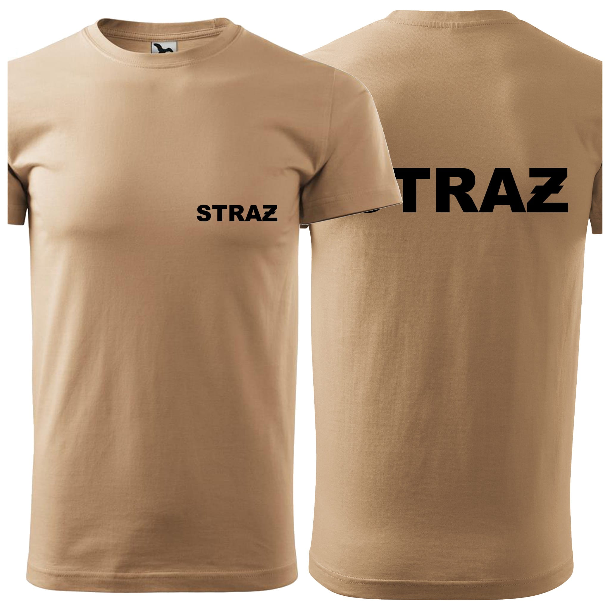 Koszulka z krótkim rękawem z logo na sercu i plecach męska NADRUK Z napisem straż 160g BASIC129 koszulka krótki rękaw kolor piaskowy