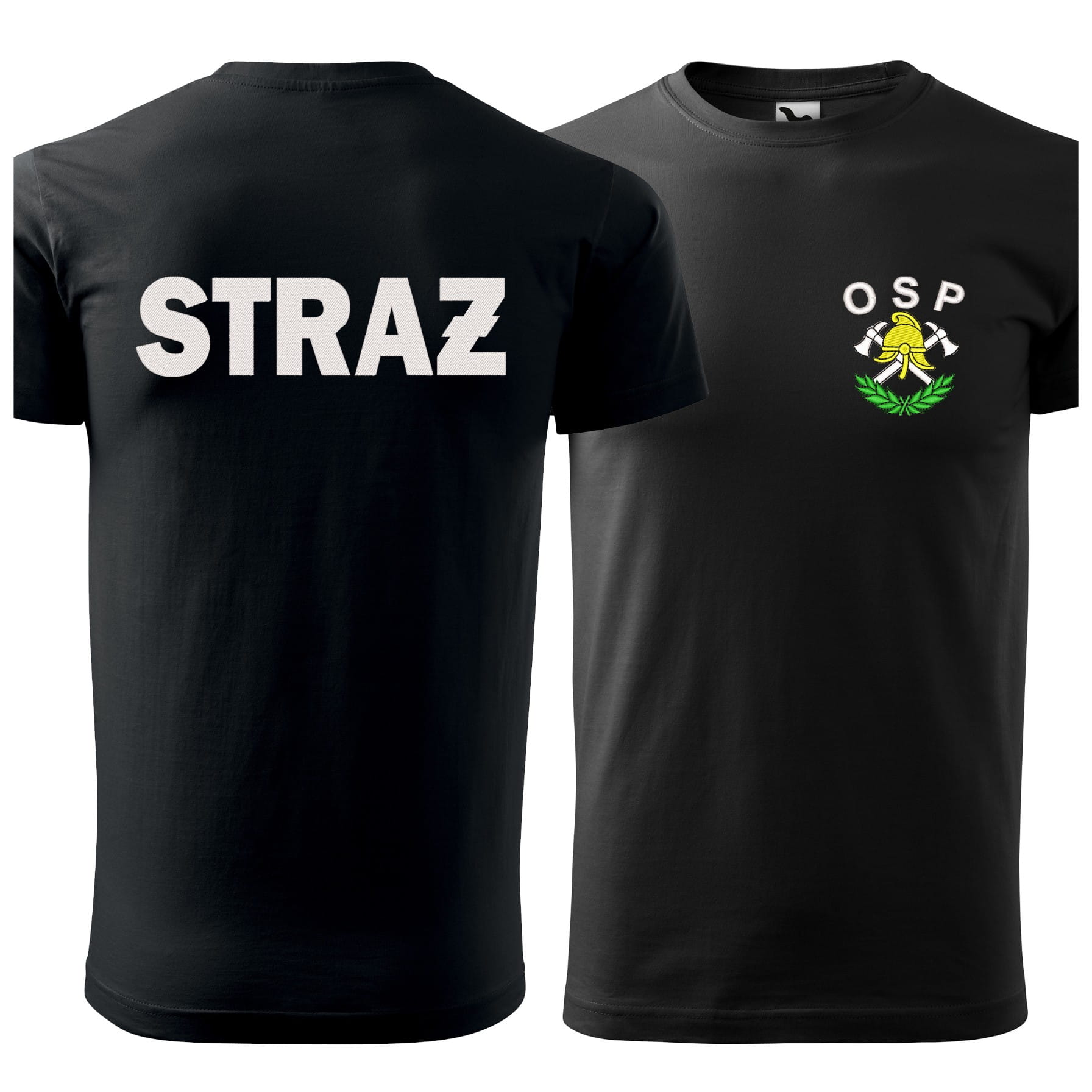 Koszulka z krótkim rękawem z logo na sercu i plecach męska z HAFTEM i logo OSP 160g BASIC129 koszulka krótki rękaw kolor czarny