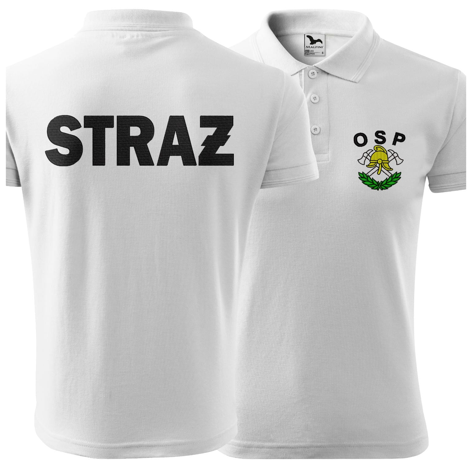 Koszulka polo z krótkim rękawem z logo na sercu i plecach męska z HAFTEM logo OSP 200g Pique Polo203 koszulka polo krótki rękaw kolor biały